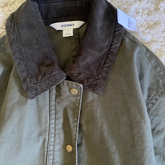 Old Navy Khaki Jacket with Dark Brown Corduroy Collar - Picture 2 of 4